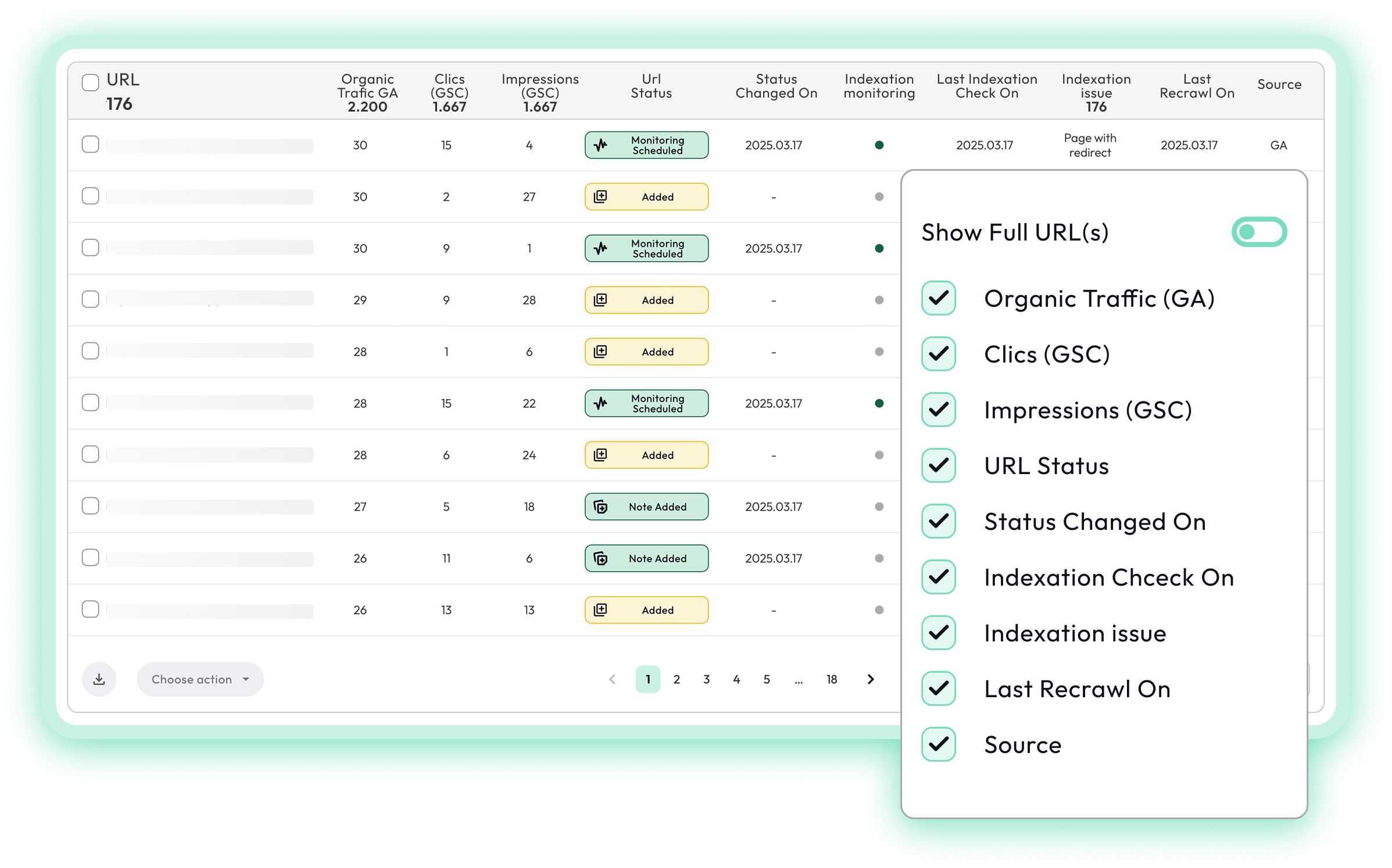 User interface of Revamper11 app used for monitoring search console data